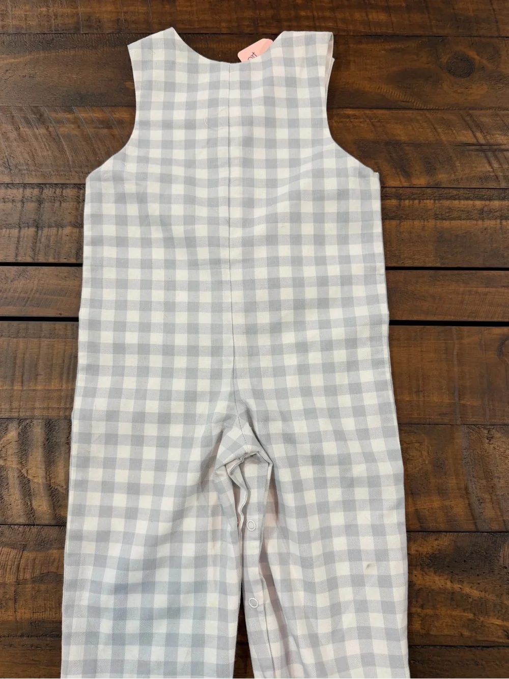 Holiday Santa Appliqué Check One-Piece Romper - Grey & Red